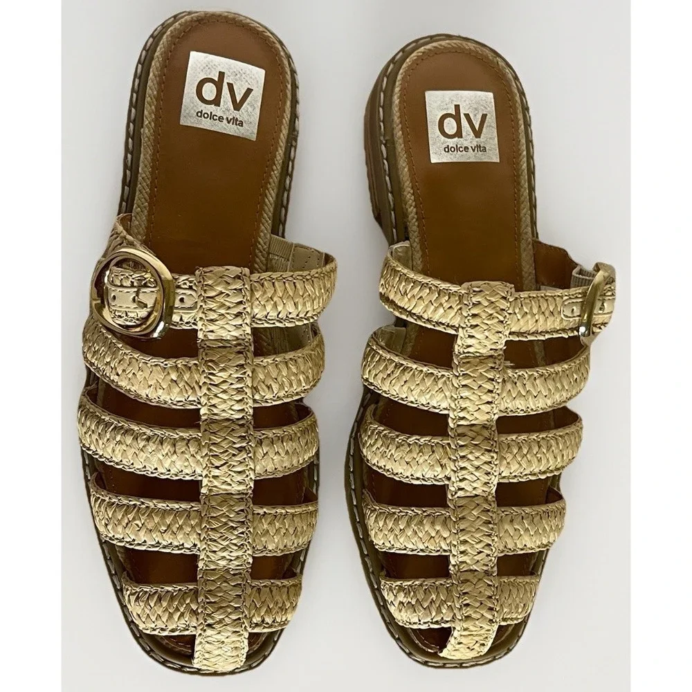 DV by Dolce Vita Fyona Fisherman Sandals Women Sz 8 Woven & Gold Buckle NWOB - Picture 2 of 12